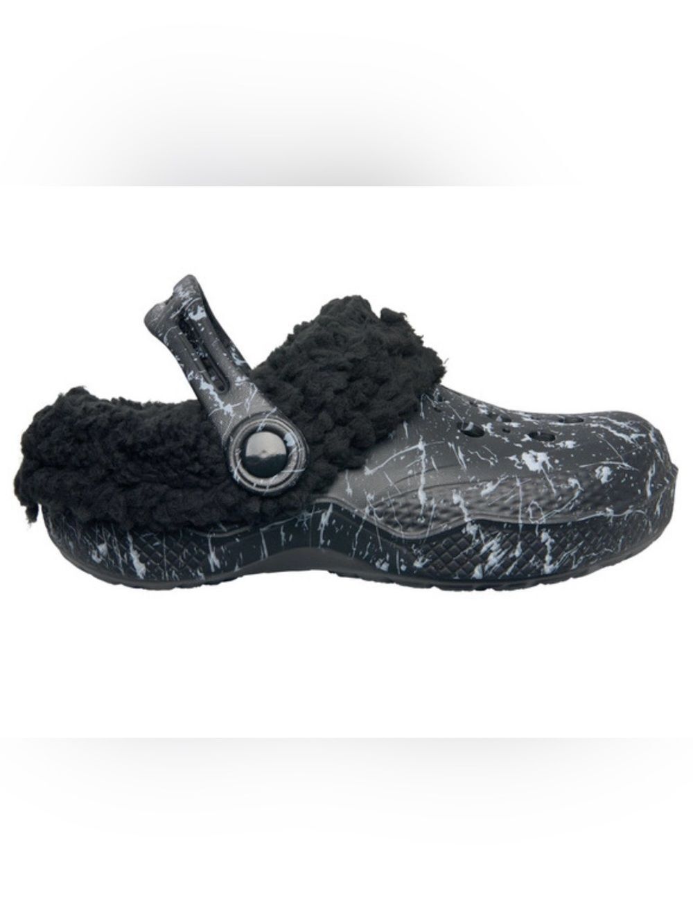 Lily & Dan 11/12 Toddler Black Marble Sling Back Faux Sherpa Rubber Clogs